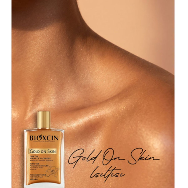 روغن مرطوب کننده و شاین صورت و بدن و مو بیوکسین Bioxin مدل Gold On Skin حجم 100 میل